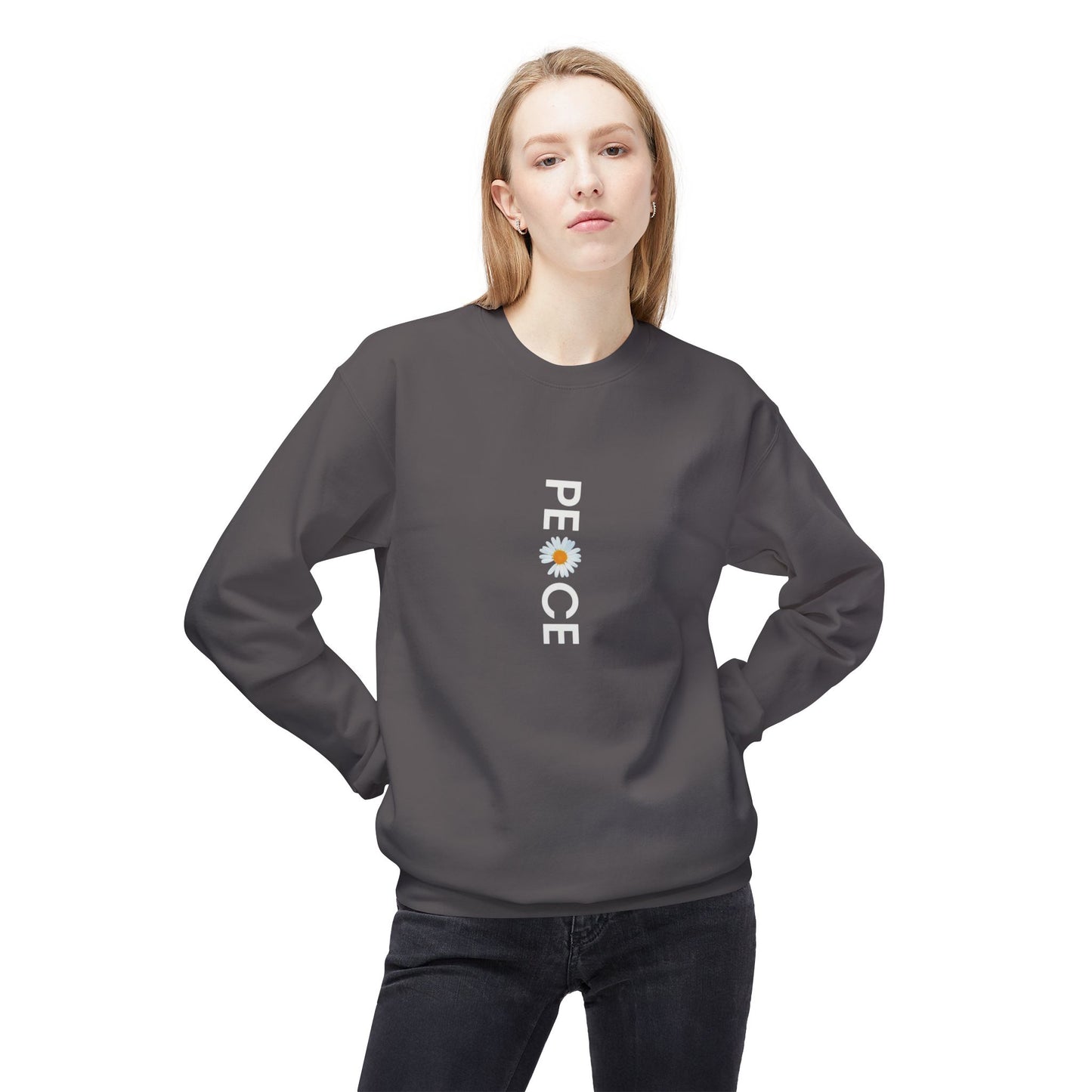 Peace Floral Crewneck Sweatshirt, Cozy Fleece Sweater, Unisex Gift, Eco-Friendly Apparel, Relaxed Style