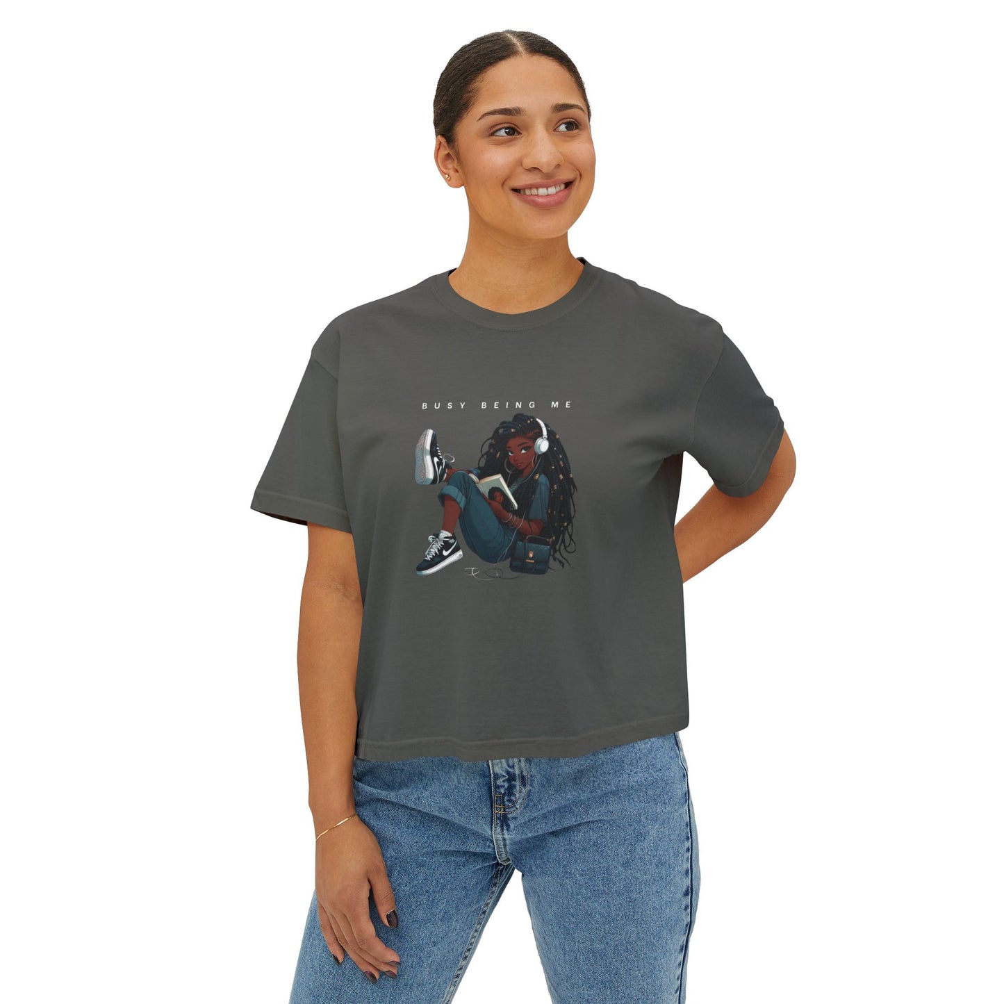 Women's Boxy Tee - "Busy Being Me" - Relaxed Graphic Tee for Everyday Comfort