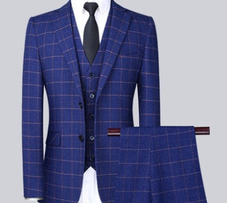 Groom Suit Suit Male Three-Piece Korean Version Of Slim Plaid Suit Business Casual Formal Wear Wedding Dress Best Man.