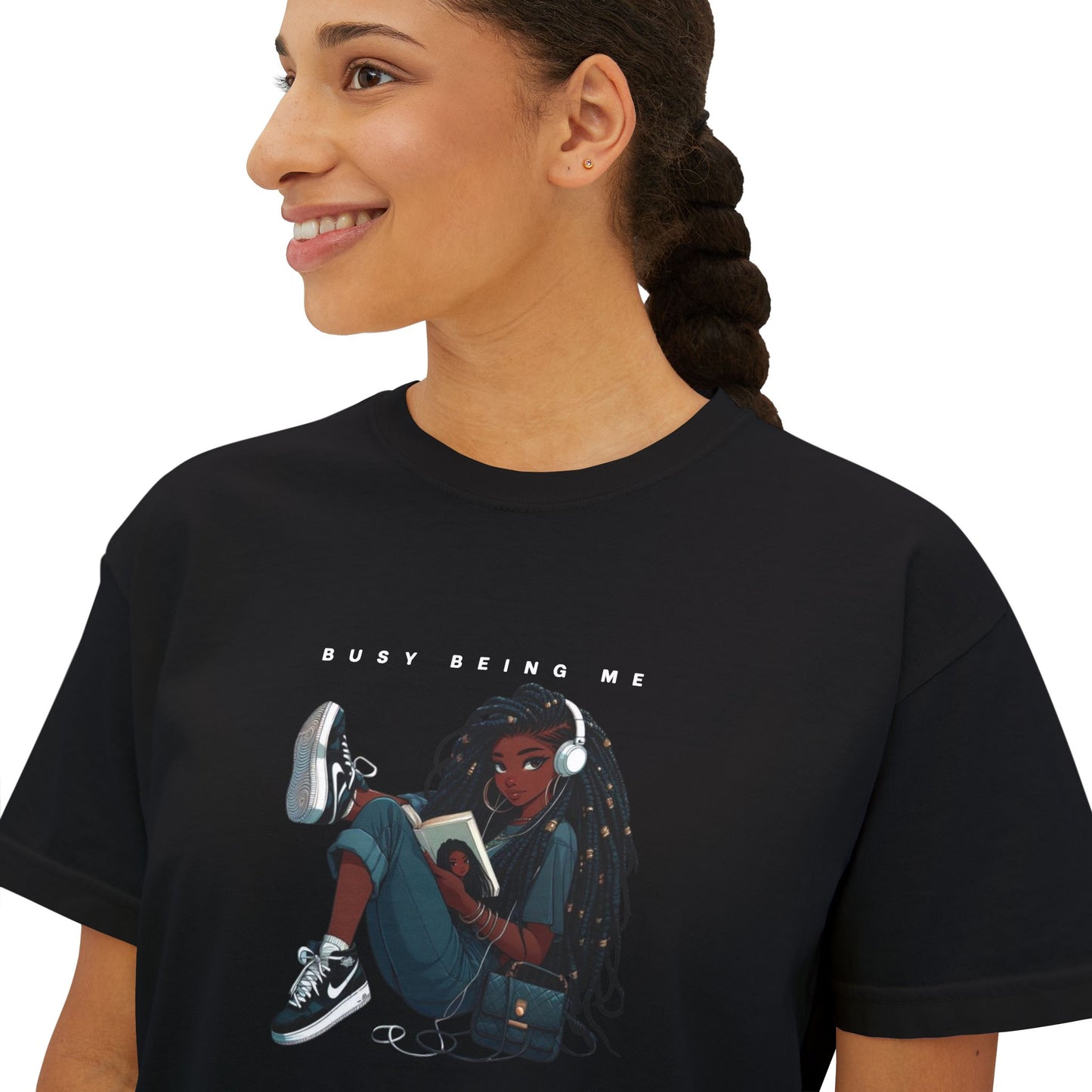 Women's Boxy Tee - "Busy Being Me" - Relaxed Graphic Tee for Everyday Comfort
