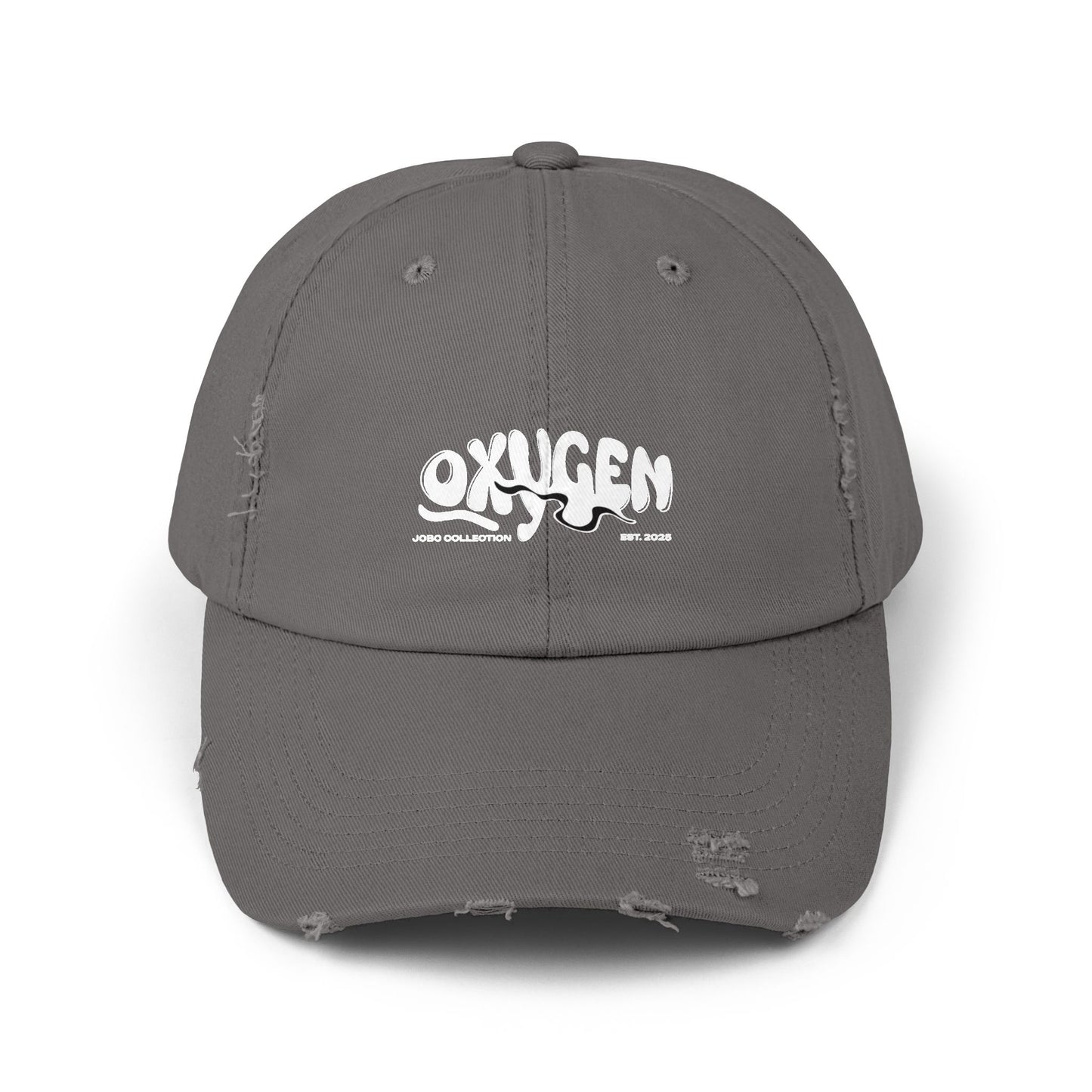 Unisex Distressed Cap - Vintage Oxygen Graphic Hat.