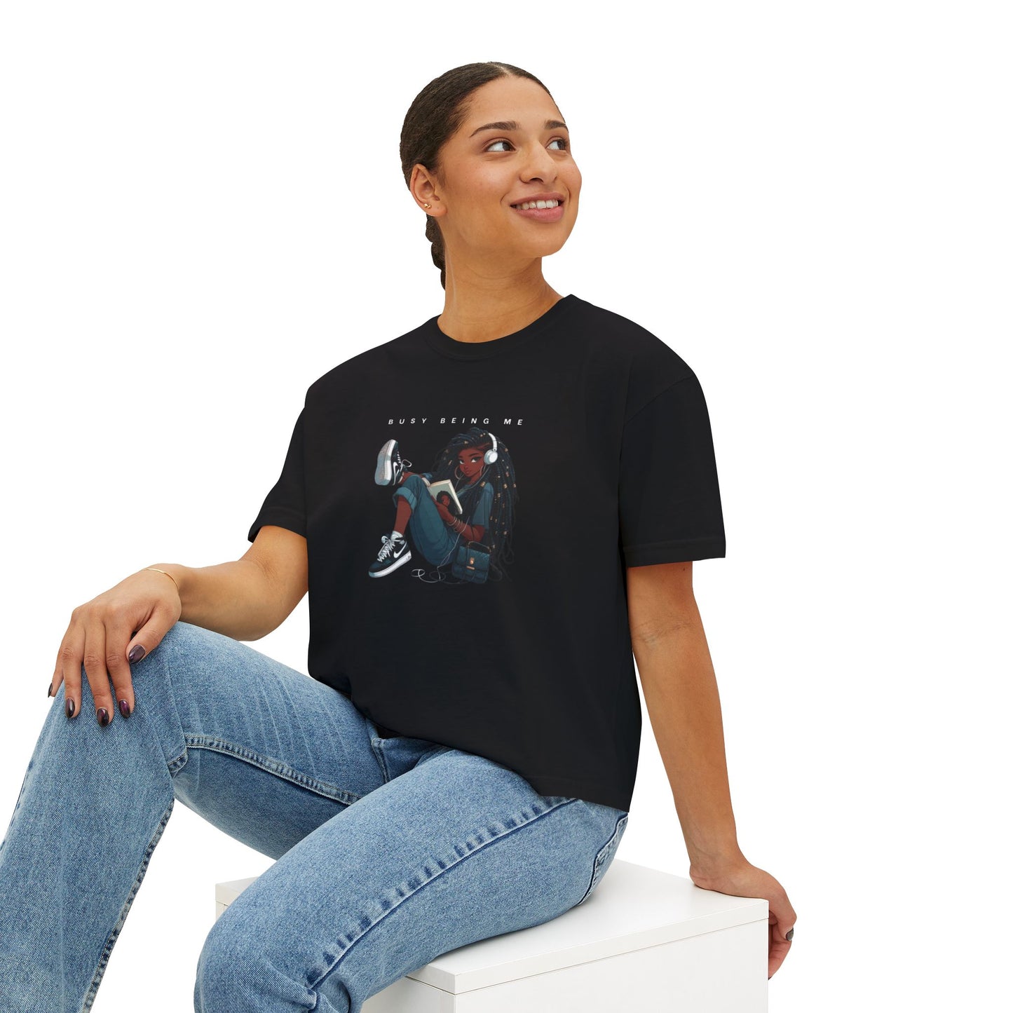 Women's Boxy Tee - "Busy Being Me" - Relaxed Graphic Tee for Everyday Comfort