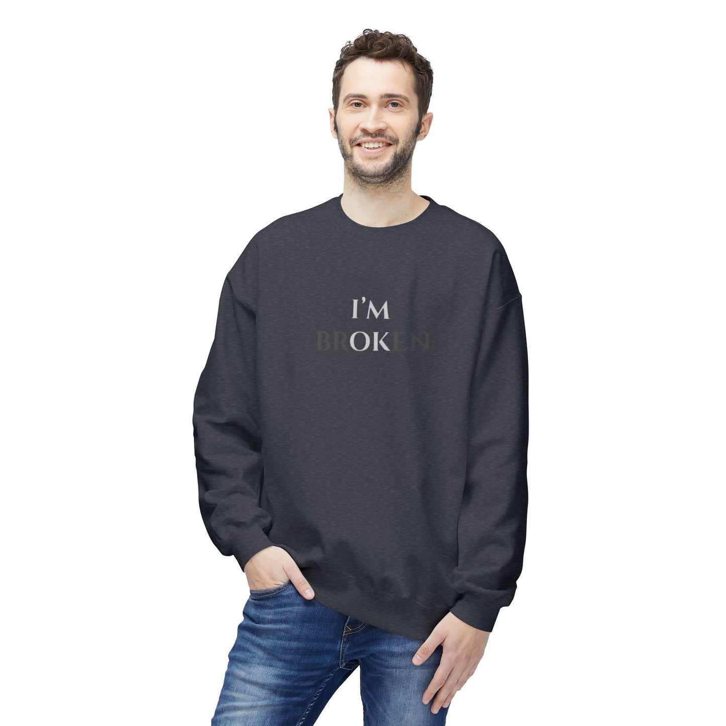I'M BROKEN Unisex Midweight Fleece Crewneck Sweatshirt – Casual Comfort with a Bold St.atement.