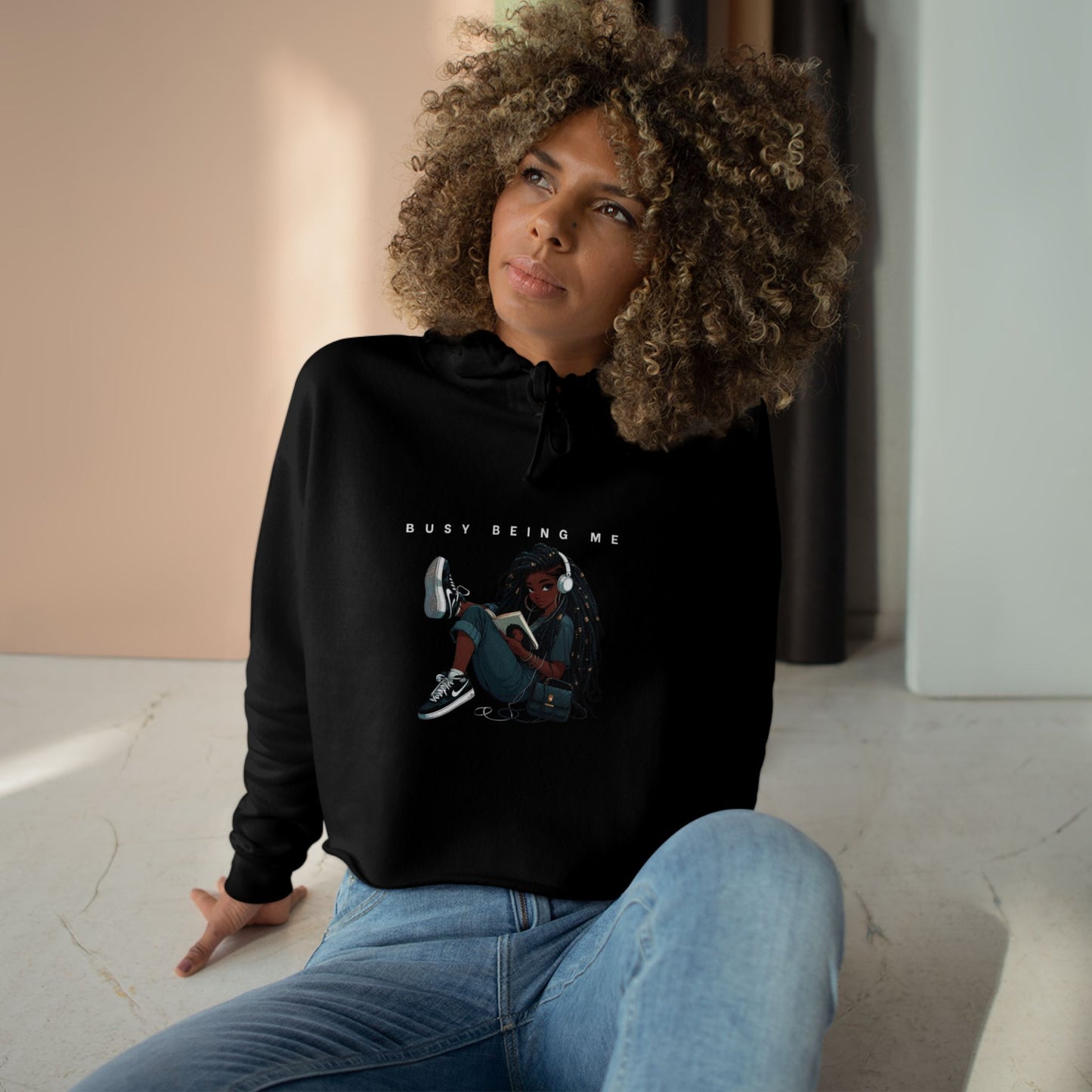 Trendy Crop Hoodie - "Busy Being Me" Graphic for Confident Women