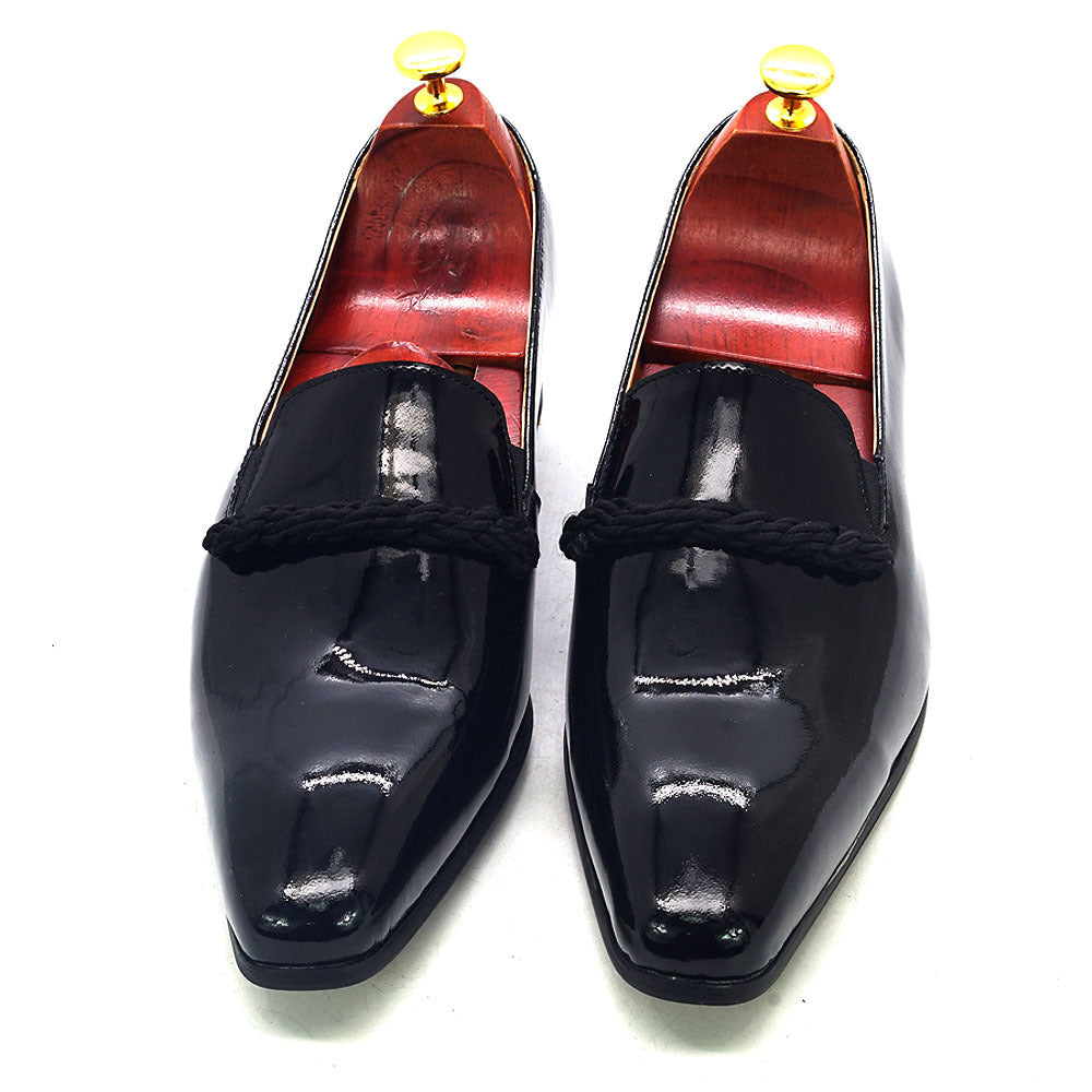 Men's Slip-on Formal Wear Black Patent Leather Loafers Pointed Toe Party Wedding Leather Shoes