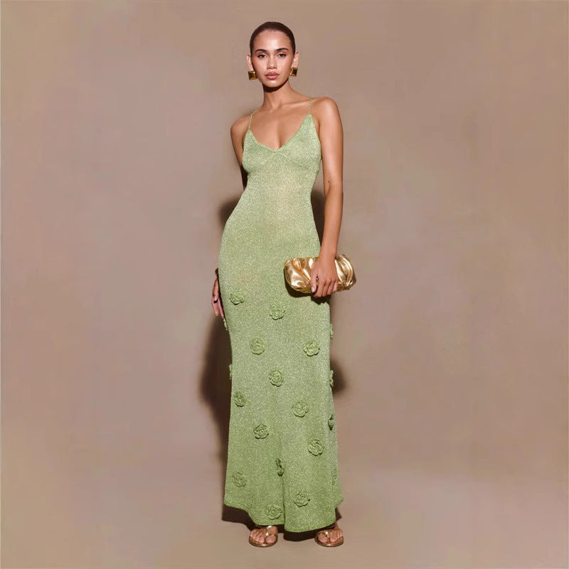 Knitted Flowers Suspenders Dress Crochet Glitter Dresses.