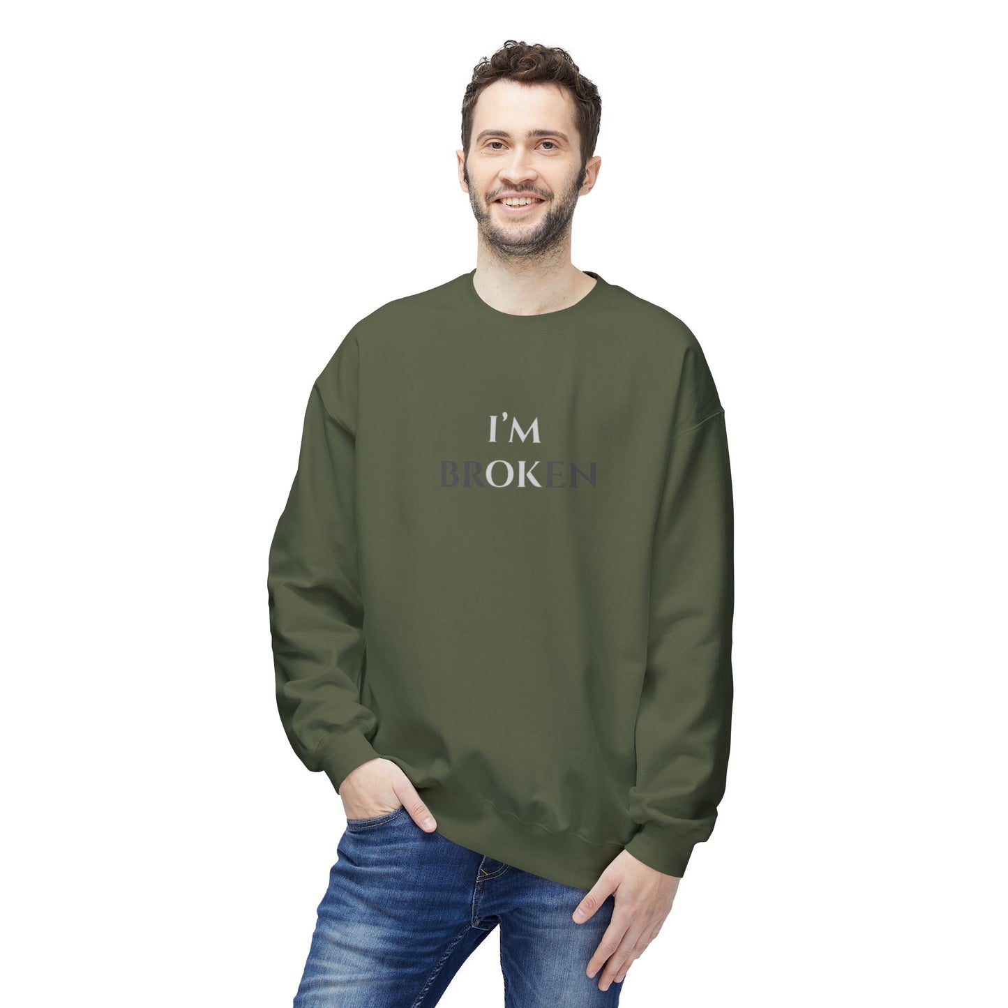 I'M BROKEN Unisex Midweight Fleece Crewneck Sweatshirt – Casual Comfort with a Bold St.atement.