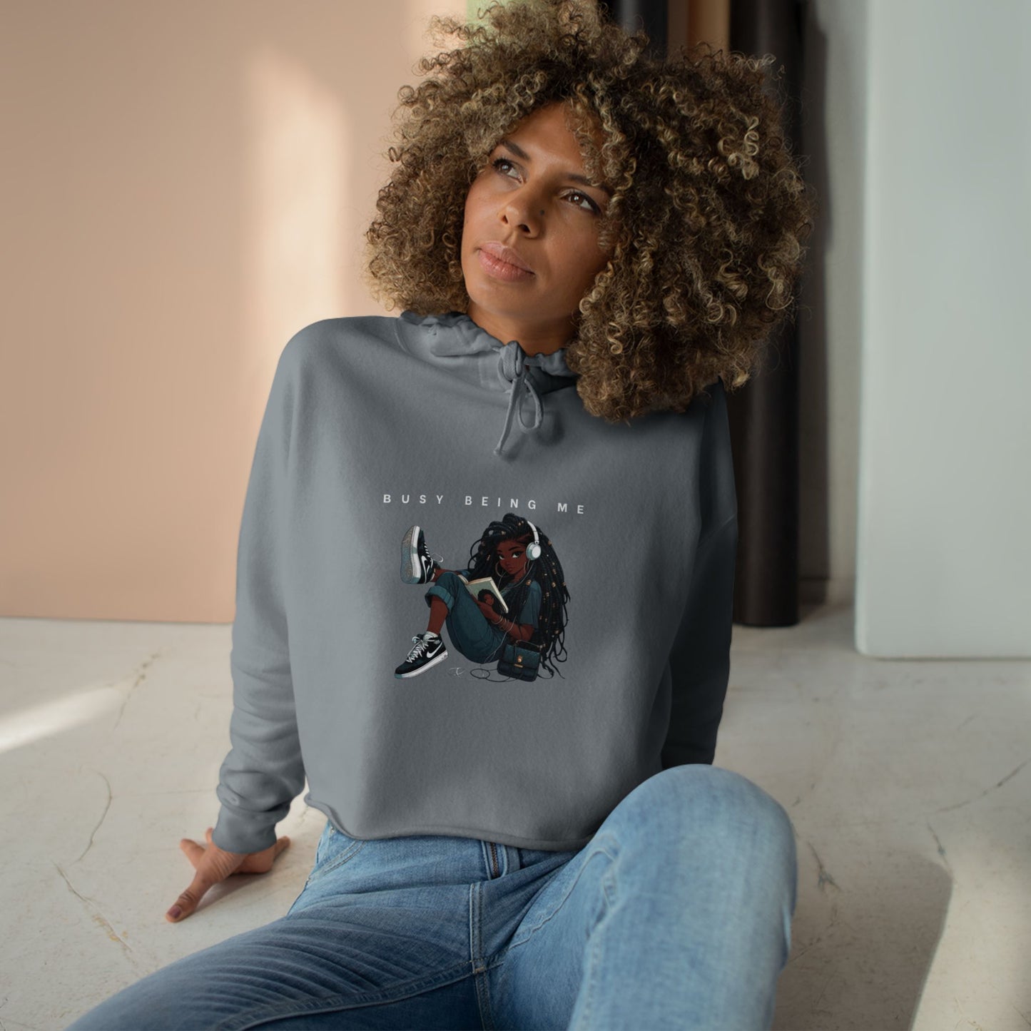 Trendy Crop Hoodie - "Busy Being Me" Graphic for Confident Women