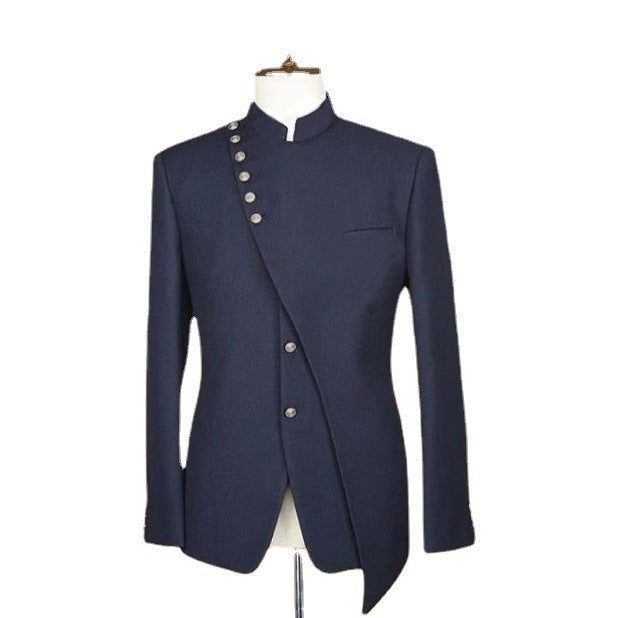 Men's Wedding Banquet Bridegroom Best Man Stand Collar Suit.