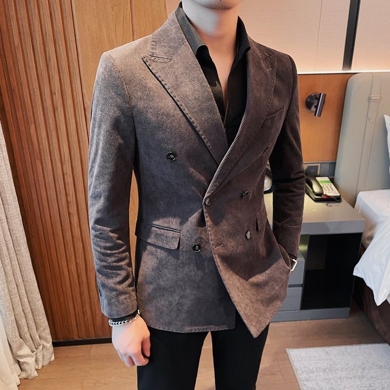 Light Luxury Corduroy Suit Jacket Autumn And Winter Double Breasted Casual