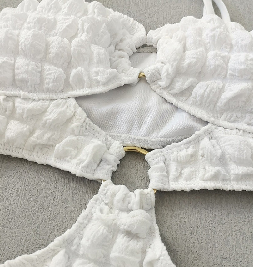 Special Fabric Seersucker Bikini Sexy Ring One-piece Swimsuit For Women