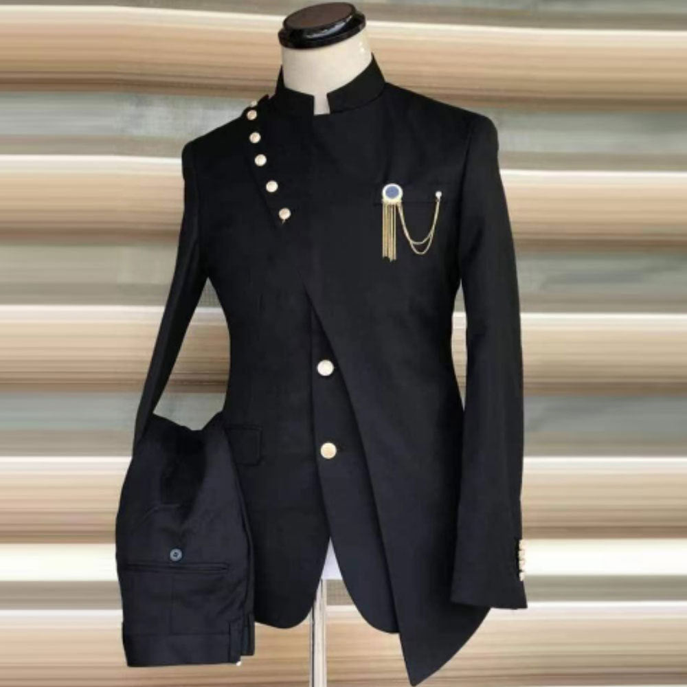 Men's Wedding Banquet Bridegroom Best Man Stand Collar Suit.