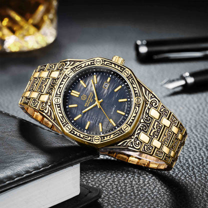 Spiral Crown Round Mechanical Men's Black Casual Watch