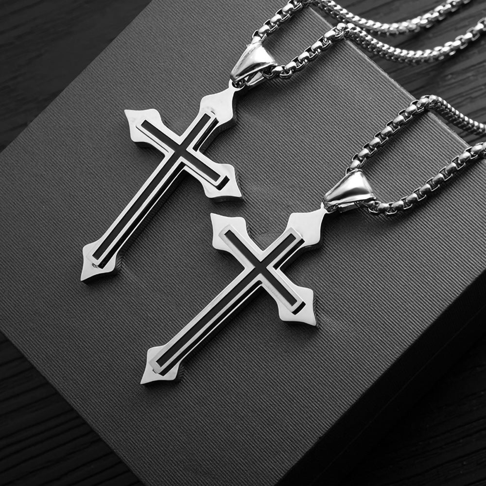 Hip Hop Accessories Simple Titanium Steel Necklace Fashionable Men Black Cross Pendant