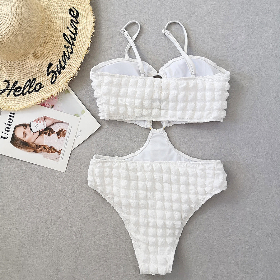 Special Fabric Seersucker Bikini Sexy Ring One-piece Swimsuit For Women