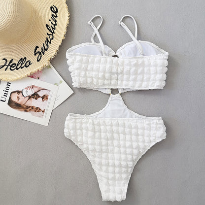Special Fabric Seersucker Bikini Sexy Ring One-piece Swimsuit For Women