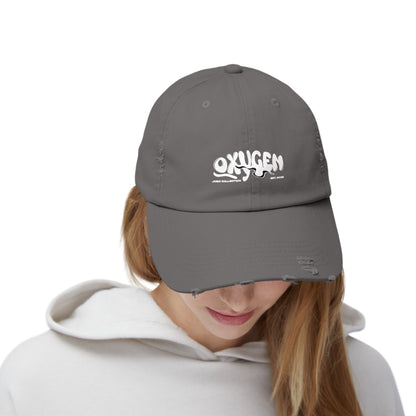 Unisex Distressed Cap - Vintage Oxygen Graphic Hat.