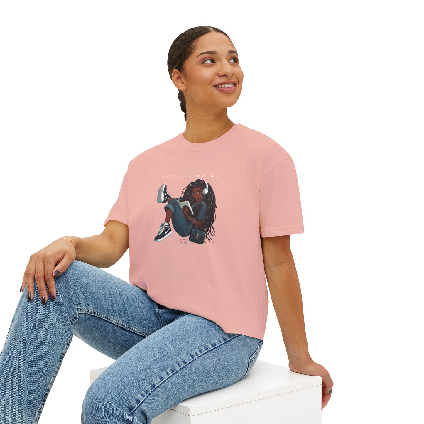 Women's Boxy Tee - "Busy Being Me" - Relaxed Graphic Tee for Everyday Comfort