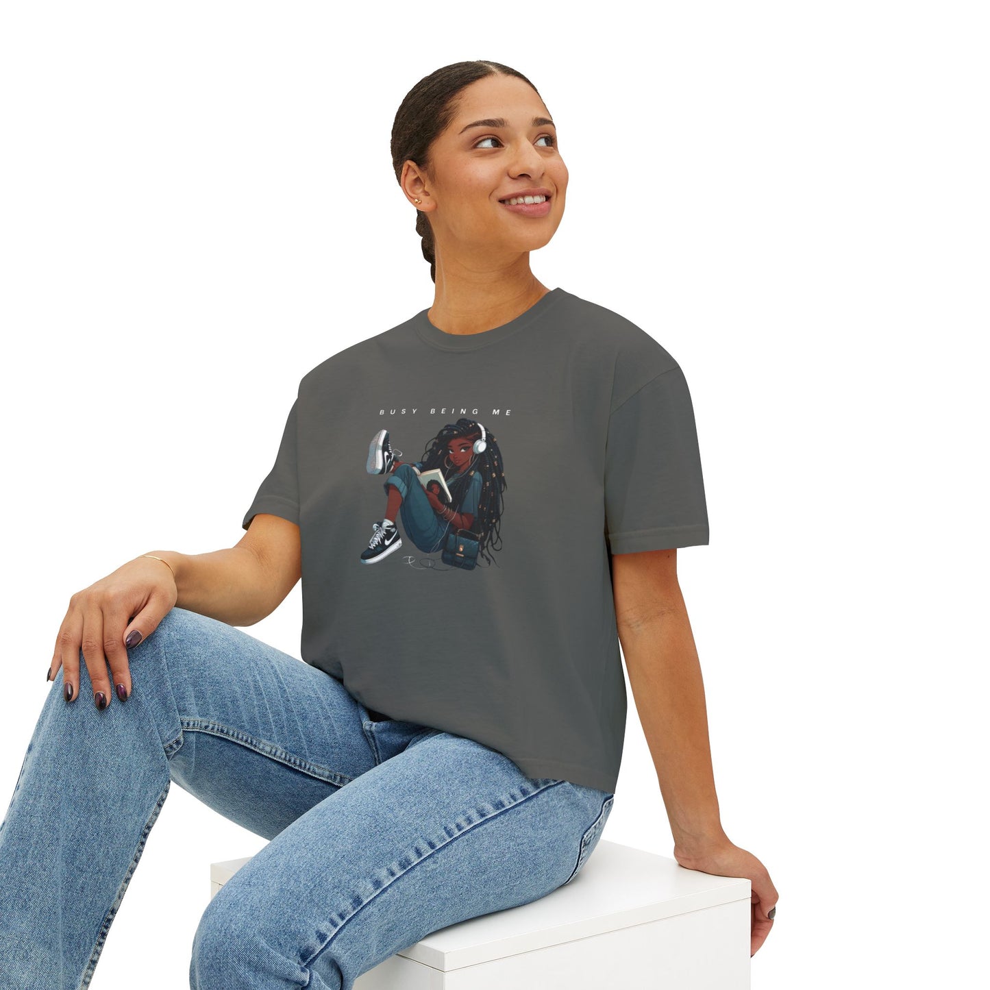 Women's Boxy Tee - "Busy Being Me" - Relaxed Graphic Tee for Everyday Comfort