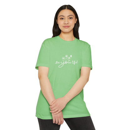 Be-You-tiful Unisex CVC Jersey T-Shirt - Inspirational Floral Graphic Tee