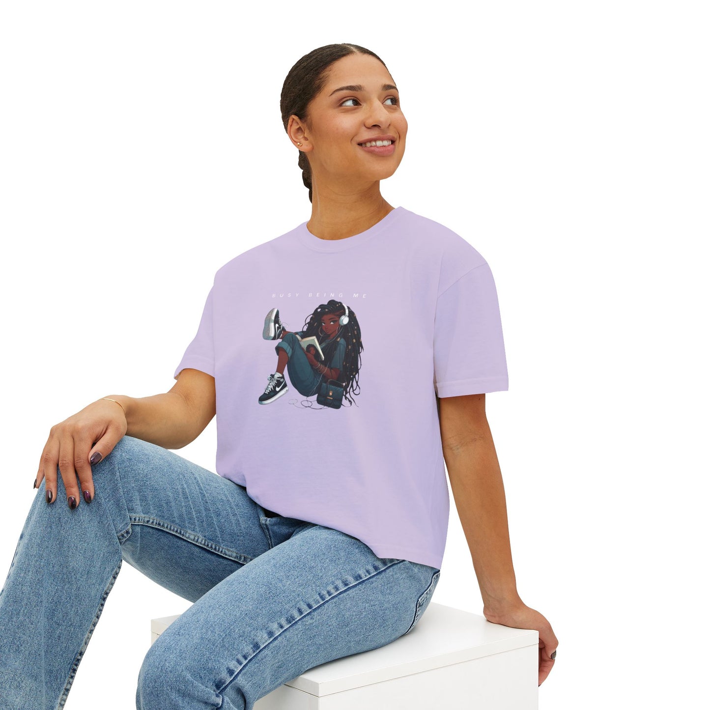 Women's Boxy Tee - "Busy Being Me" - Relaxed Graphic Tee for Everyday Comfort