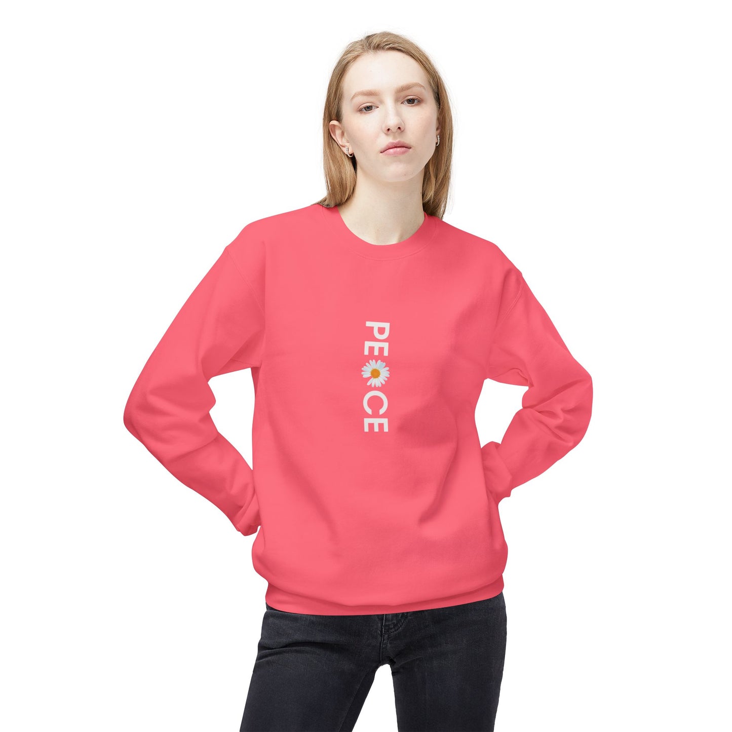 Peace Floral Crewneck Sweatshirt, Cozy Fleece Sweater, Unisex Gift, Eco-Friendly Apparel, Relaxed Style