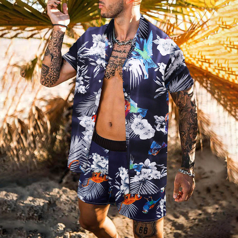 Retro Loose Suit Men's Personality Beach Shirt Short Sleeve Men