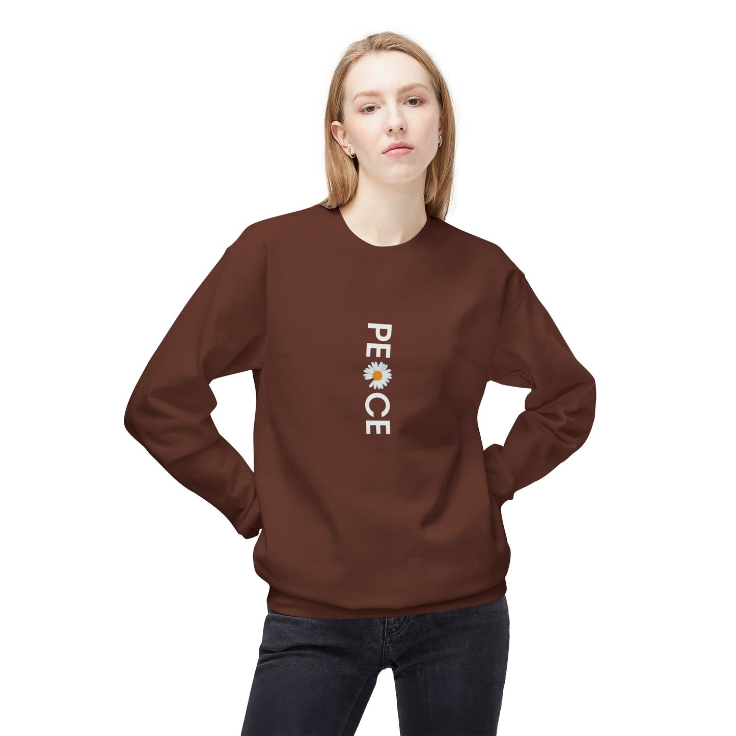 Peace Floral Crewneck Sweatshirt, Cozy Fleece Sweater, Unisex Gift, Eco-Friendly Apparel, Relaxed Style