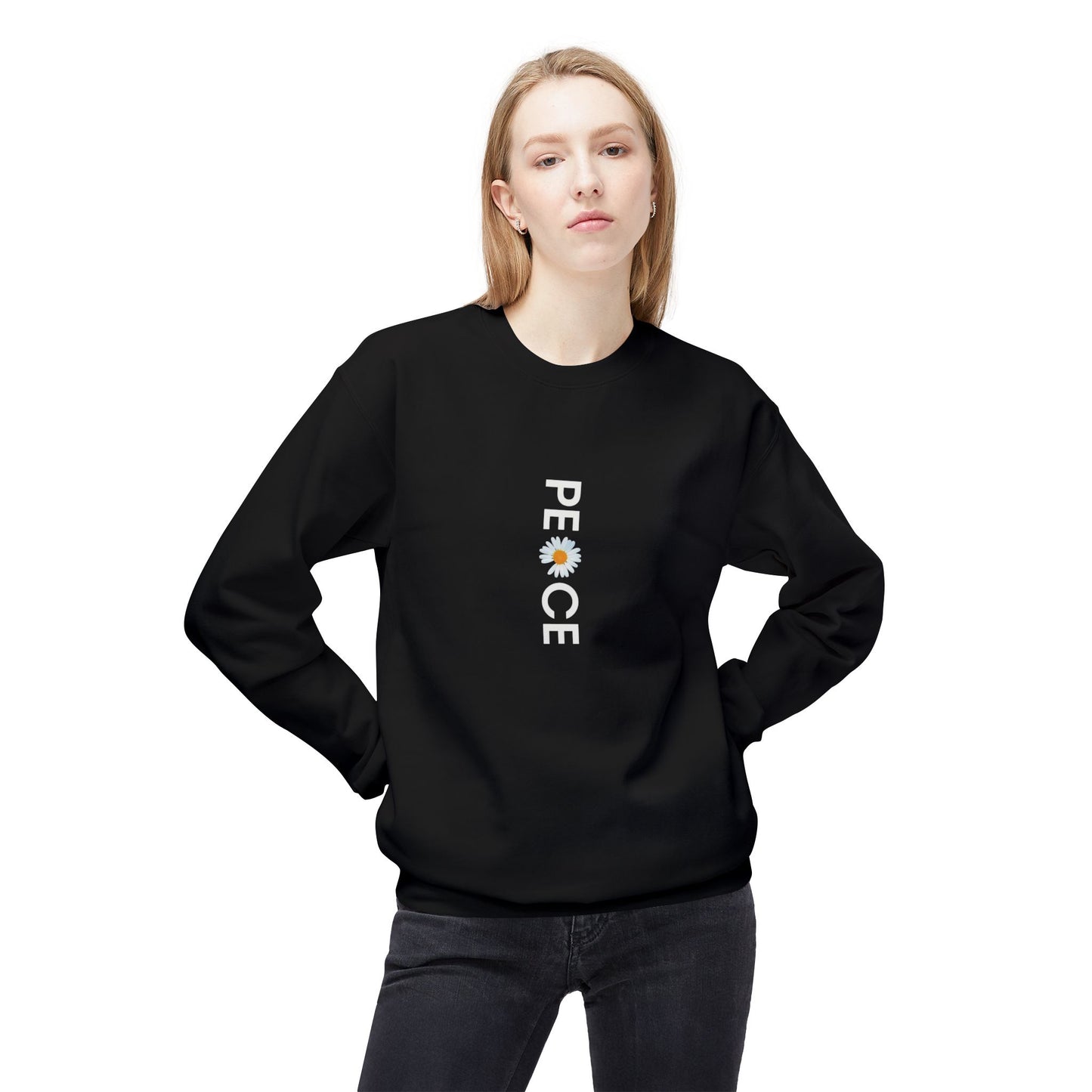 Peace Floral Crewneck Sweatshirt, Cozy Fleece Sweater, Unisex Gift, Eco-Friendly Apparel, Relaxed Style