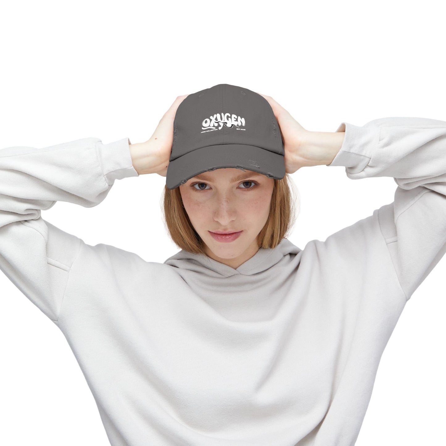 Unisex Distressed Cap - Vintage Oxygen Graphic Hat.