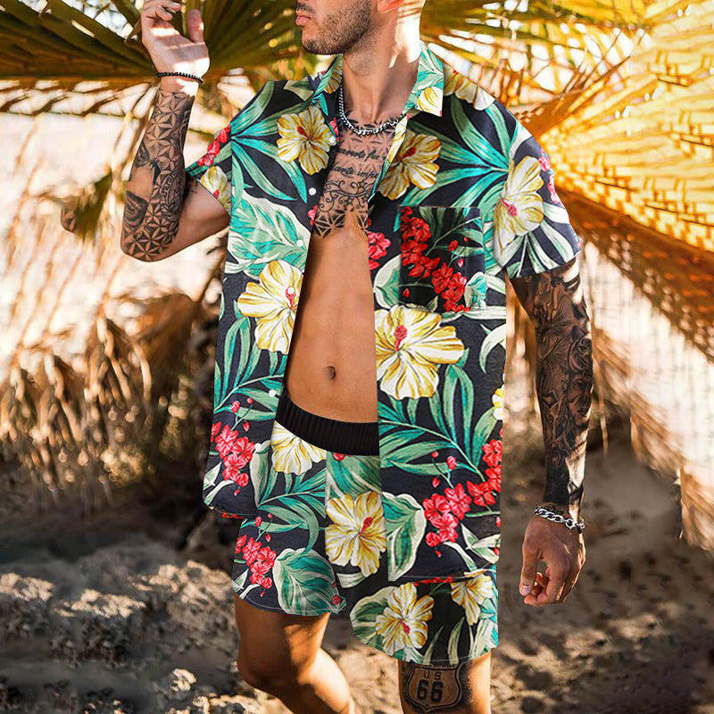 Retro Loose Suit Men's Personality Beach Shirt Short Sleeve Men