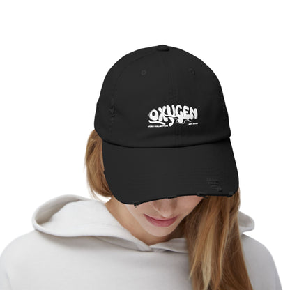 Unisex Distressed Cap - Vintage Oxygen Graphic Hat.