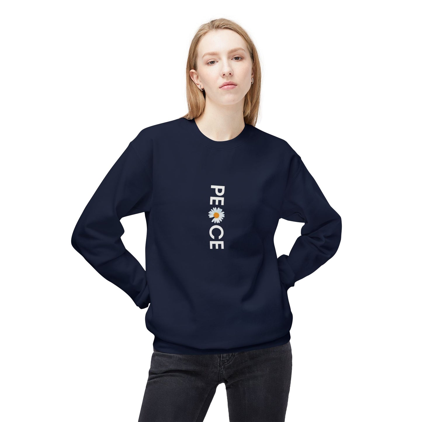 Peace Floral Crewneck Sweatshirt, Cozy Fleece Sweater, Unisex Gift, Eco-Friendly Apparel, Relaxed Style