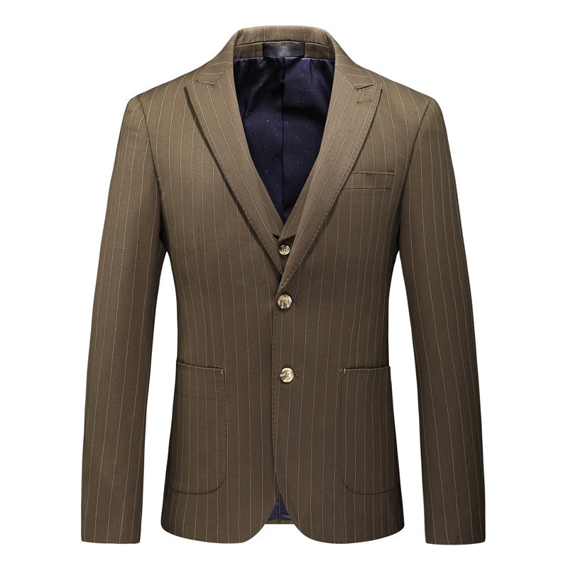 Men's Striped Suits Cross-border E-commerce Large Size Suit Three-piece Slim Wedding Dress