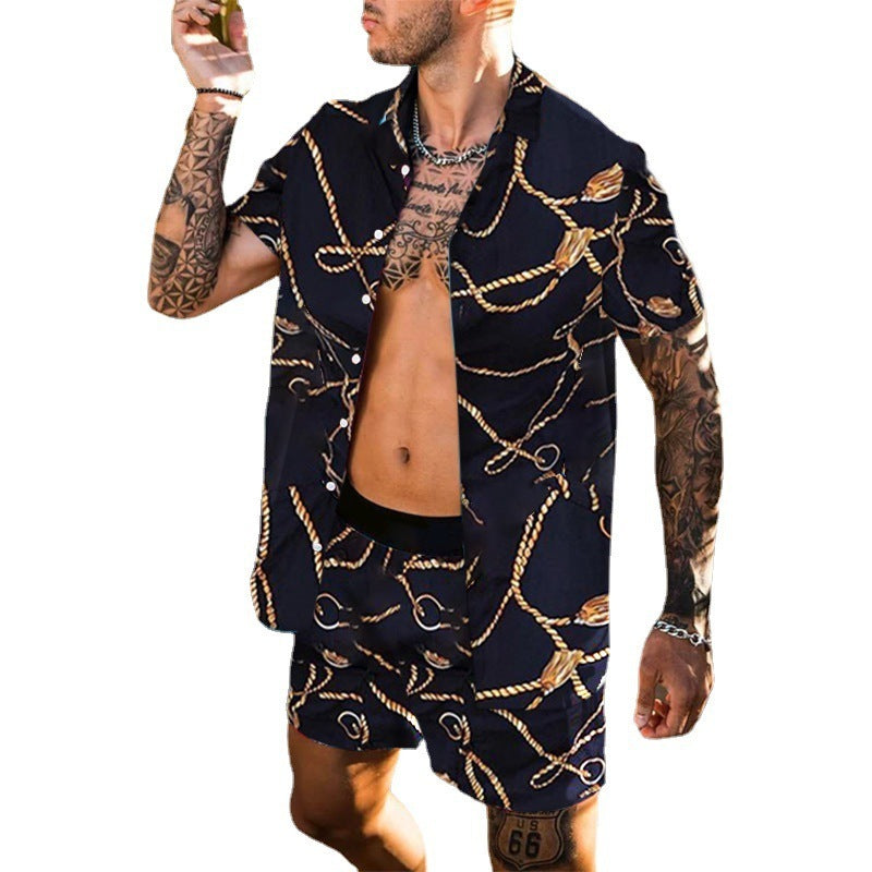 Spring Outdoor Loose Shirt Printing Short-Sleeved Suit Men