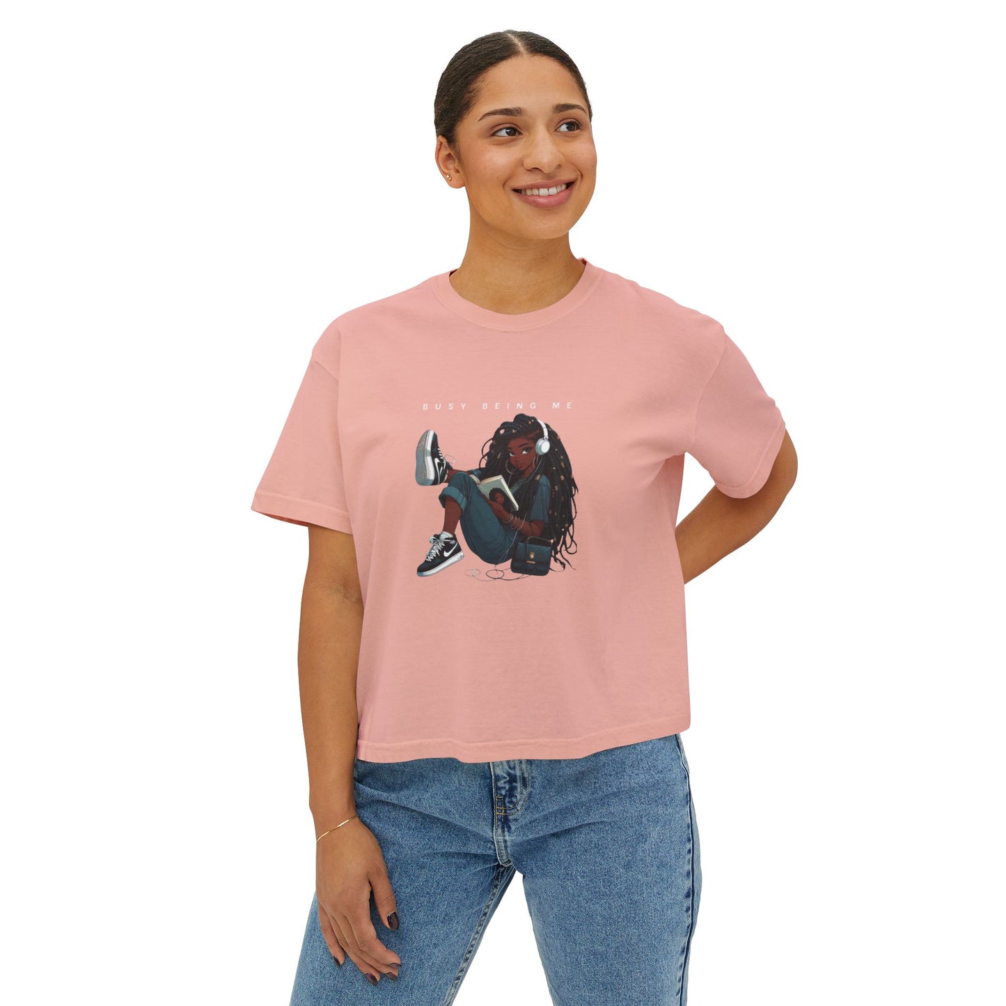 Women's Boxy Tee - "Busy Being Me" - Relaxed Graphic Tee for Everyday Comfort
