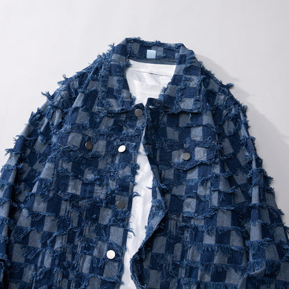 Fall Winter Cowboy Jacket Men Loose Burrs Denim Jacket Men.
