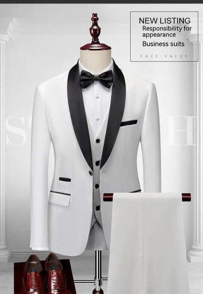 Men's Suit Set Green Fruit Collar Stage Suit Dress Host Performance Bridegroom Best Man Three-piece Suit.