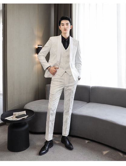 Wedding Embossed Dress Suit Three-piece Suit For Men