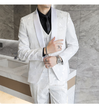 Wedding Embossed Dress Suit Three-piece Suit For Men