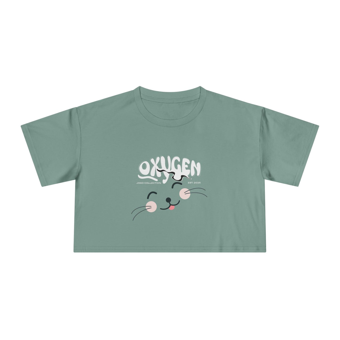 Cute Cat Graphic Women's Crop Tee - Stylish Black Top for Casual Outings.