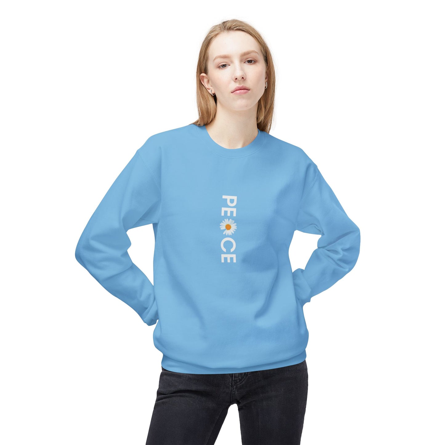 Peace Floral Crewneck Sweatshirt, Cozy Fleece Sweater, Unisex Gift, Eco-Friendly Apparel, Relaxed Style