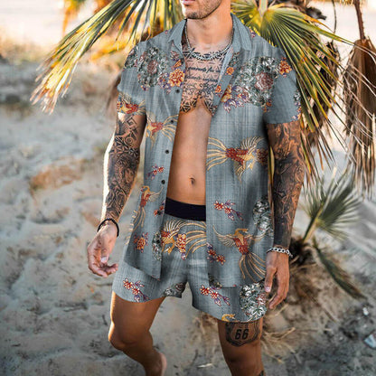 Retro Loose Suit Men's Personality Beach Shirt Short Sleeve Men