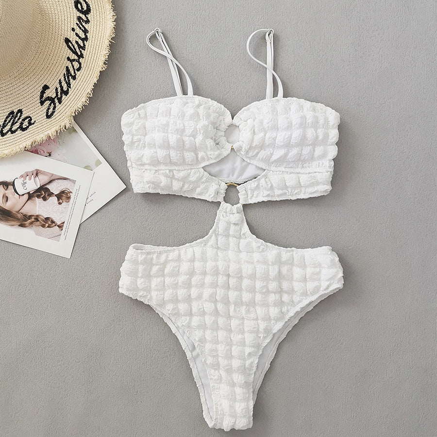 Special Fabric Seersucker Bikini Sexy Ring One-piece Swimsuit For Women