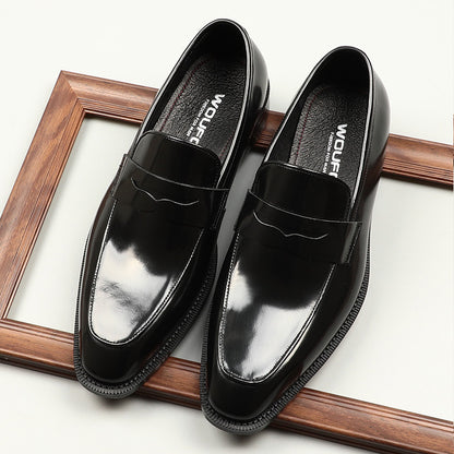 Men's Square-toe Patent Leather Business Formal Shoes.