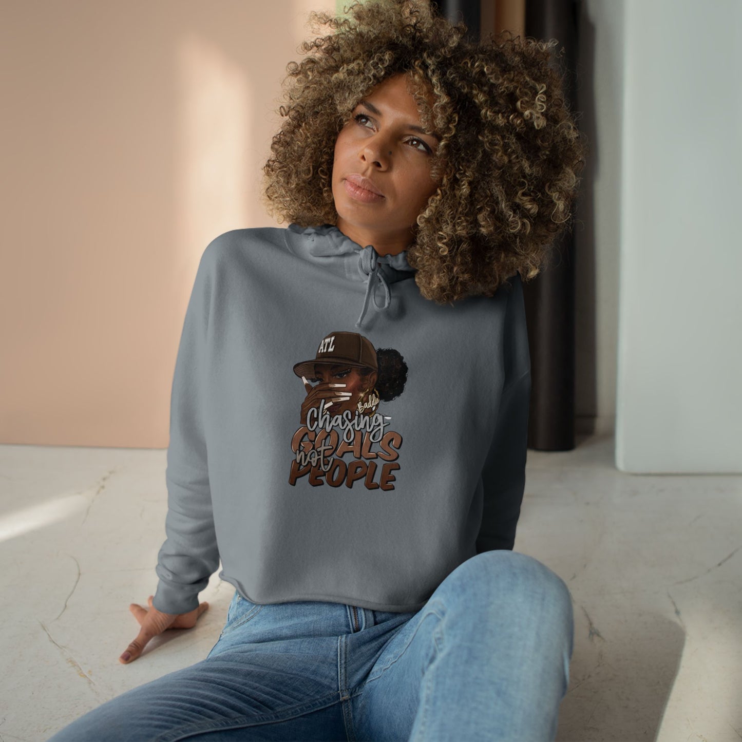 Inspirational Crop Hoodie - 'Chasing goals not People'
