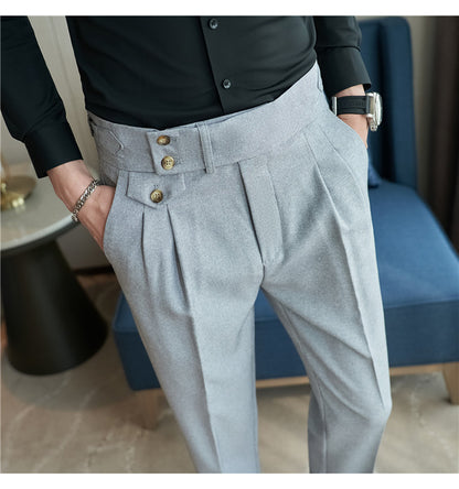 Mid-High Waist Casual Suit Pants Slim Fit Straight-leg Edged Italian Men