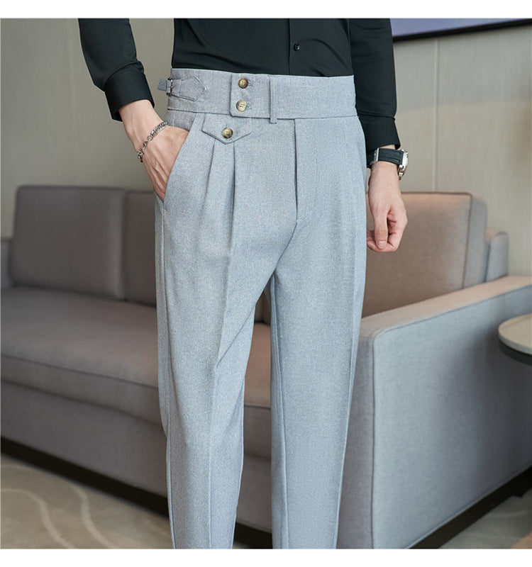 Mid-High Waist Casual Suit Pants Slim Fit Straight-leg Edged Italian Men