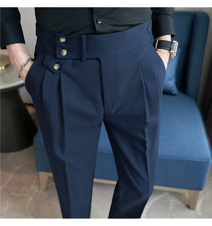 Mid-High Waist Casual Suit Pants Slim Fit Straight-leg Edged Italian Men