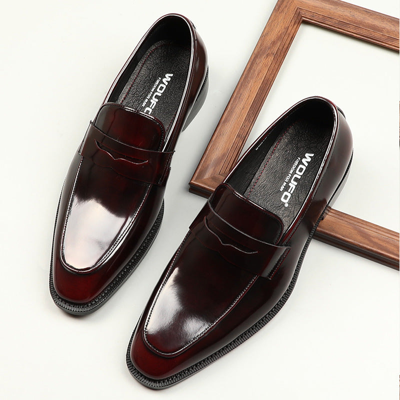 Men's Square-toe Patent Leather Business Formal Shoes.